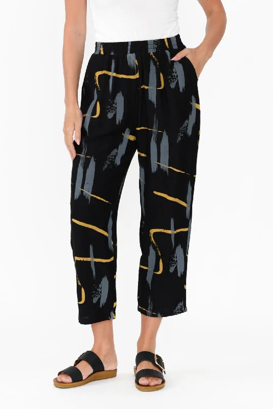 Mahala Black Dash Pocket Pants Formal Wide-Leg Pants