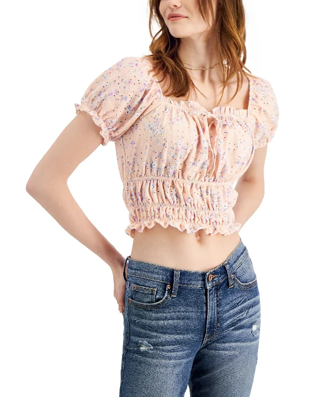 Juniors' Eyelet Crop Top Lace Blend Ribbed Blend Corduroy Blend