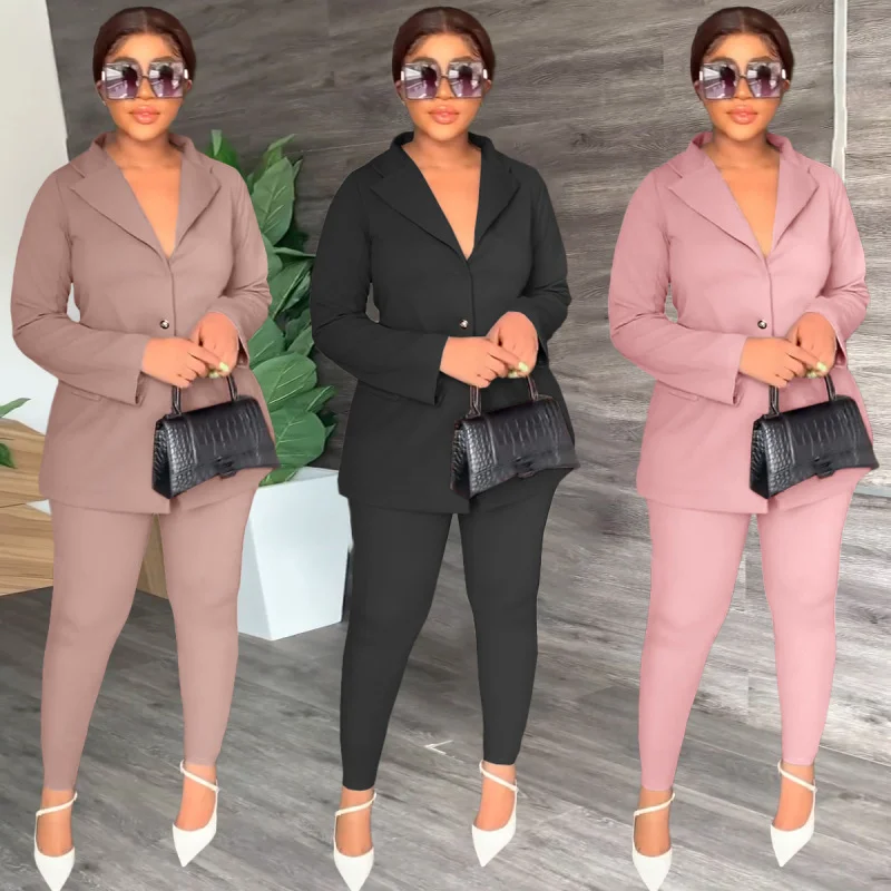 Fashion Women Casual Solid Color Backless Blazer Pants Two-Piece Set Stylish Harem Pants
