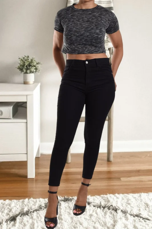 Charcoal Crop Top Embroidered Appliqued Beaded