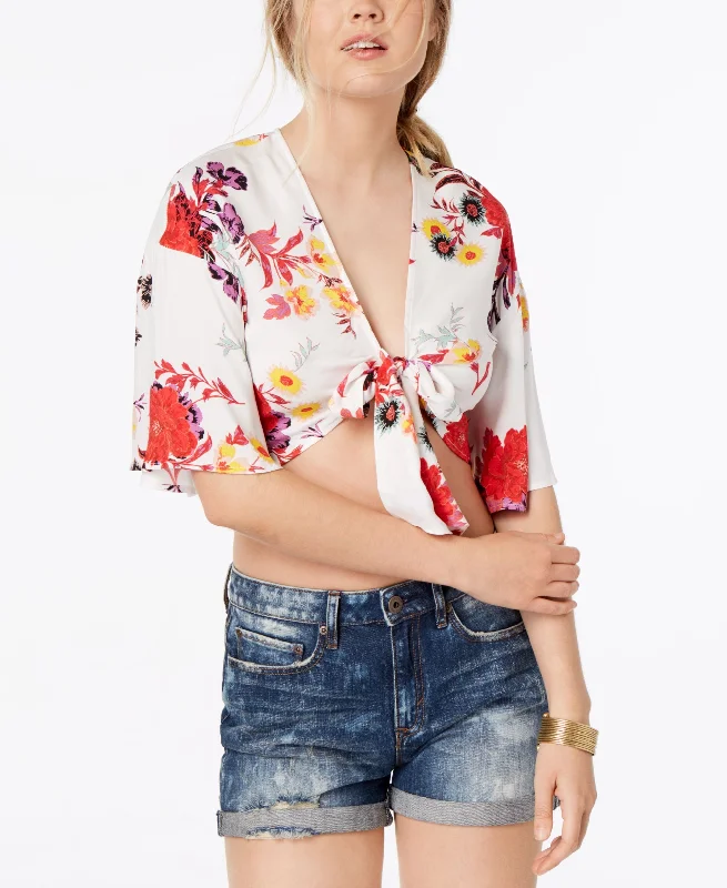 Material Girl Juniors Printed Tie Front Crop Top Layered Multi-layer Single Layer