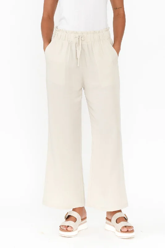 Vermont Ivory Drawstring Pants Cozy Full-Length Pants