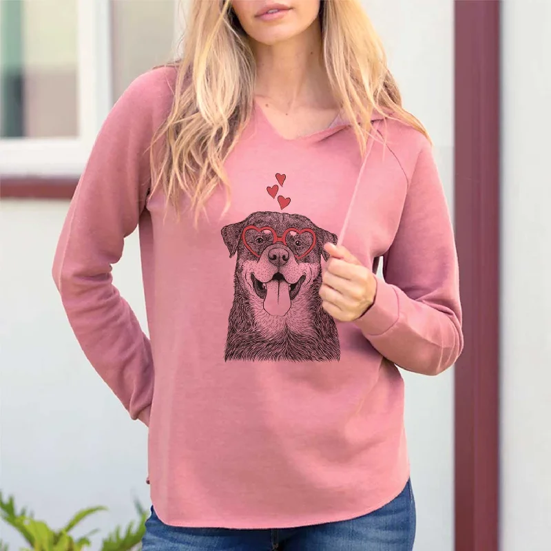 Valentine Romeo the Rottweiler - Cali Wave Hooded Sweatshirt Hoodie with Hem Applique Textured Unique Valentine Romeo the Rottweiler - Cali Wave Hooded Sweatshirt Hoodie with Hem Applique Textured Unique