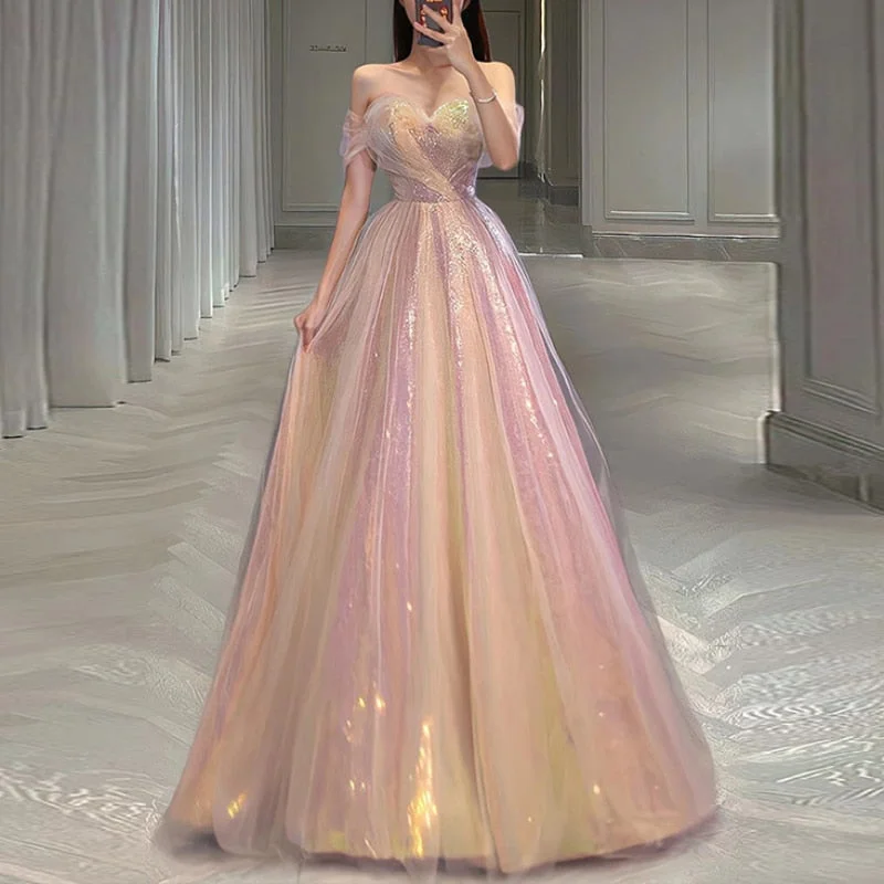 Bling Pink Elegant Sweet Evening Dresses Summer Boat Neck Slim Waist Mesh Design Tiered Prom Vestidos Wedding Party Dress Boatneck Modish Everyday Bling Pink Elegant Sweet Evening Dresses Summer Boat Neck Slim Waist Mesh Design Tiered Prom Vestidos Wedding Party Dress Boatneck Modish Everyday