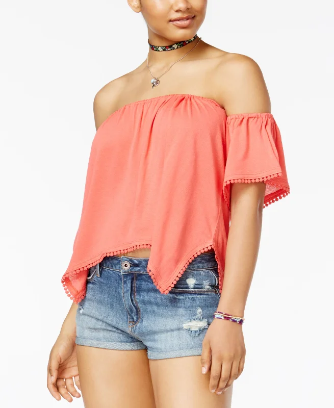 American Rag Juniors Off The Shoulder Crop Top Seamless Knitted Crochet