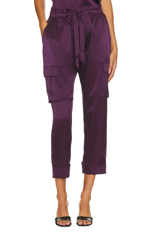 Carmen Cargo Pant In Eggplant Lightweight Linen Pants