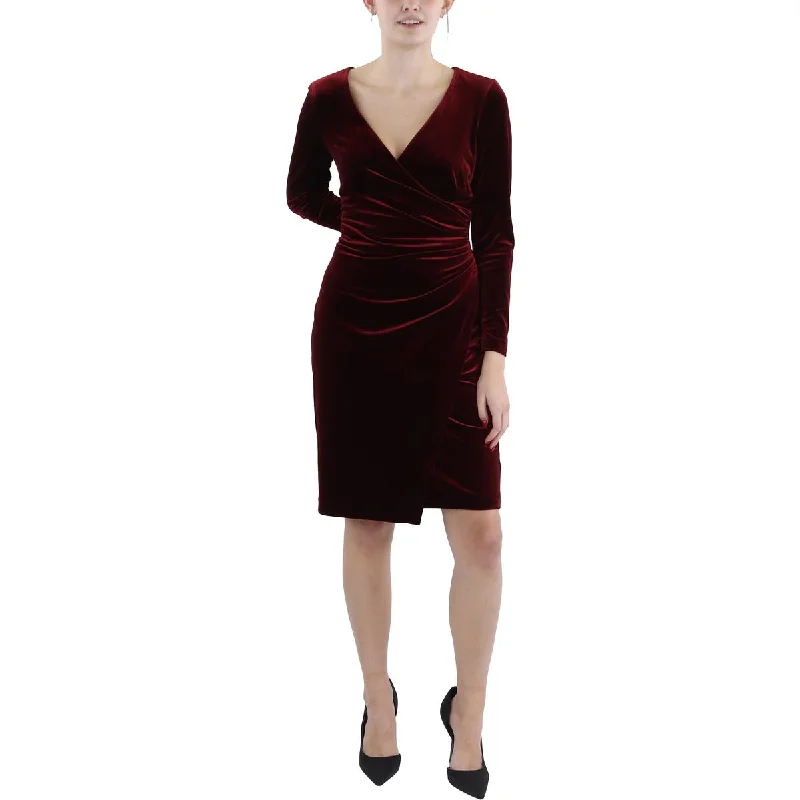 Womens Velvet Knee-Length Cocktail And Party Dress Tunics Fall fleece