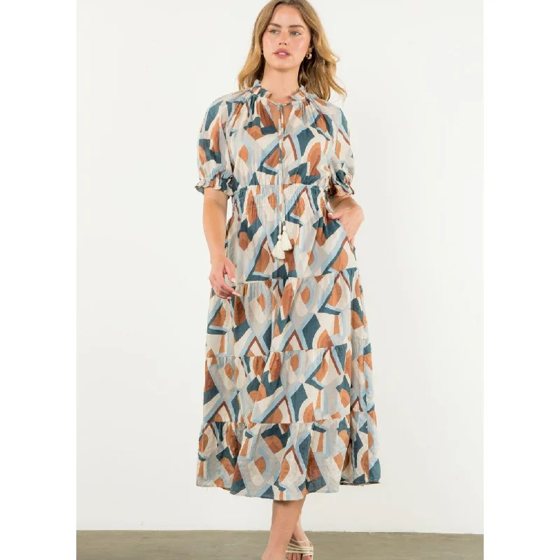 Marsha Geometric Printed Midi THML Dress Off-the-shoulder Chic Trendy