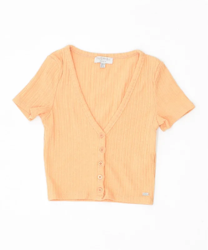 PULL & BEAR Womens Slim Fit Crop Top UK 8 Small Yellow Cotton Summer Crop Top Casual Short Sleeve PULL & BEAR Womens Slim Fit Crop Top UK 8 Small Yellow Cotton Summer Crop Top Casual Short Sleeve