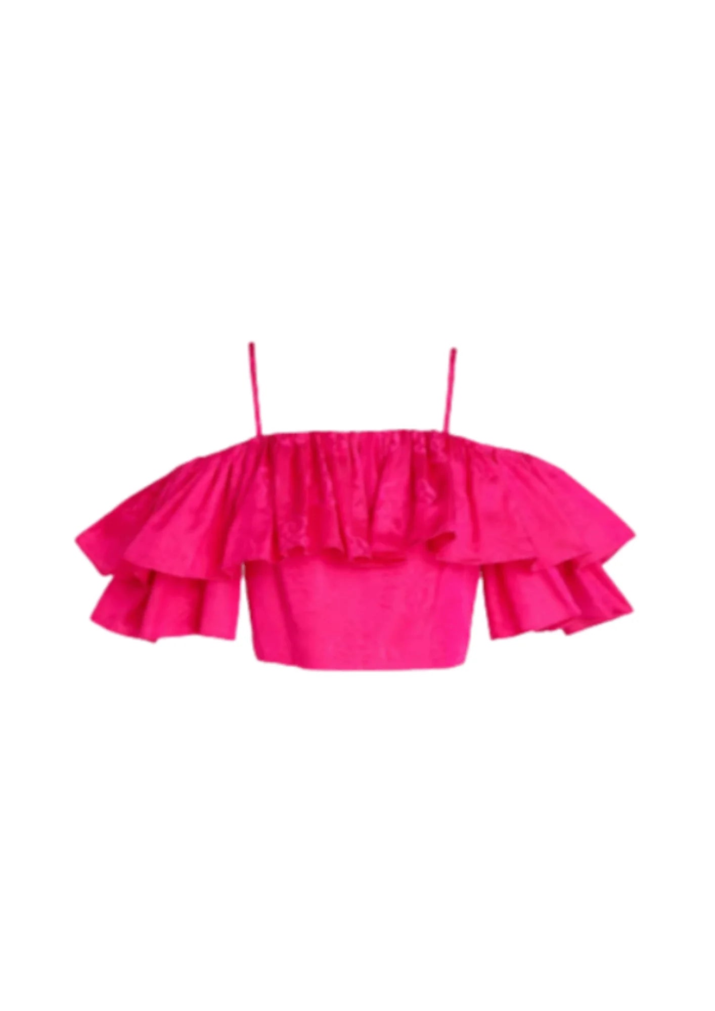 HOT PINK RUFFLED CROP TOP Houndstooth Herringbone Solid
