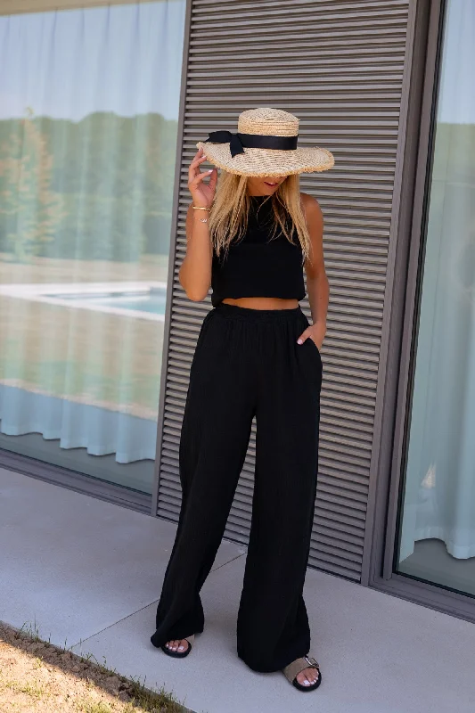 Black Shiva Cotton Gauze Pants Chic Checkered Pants