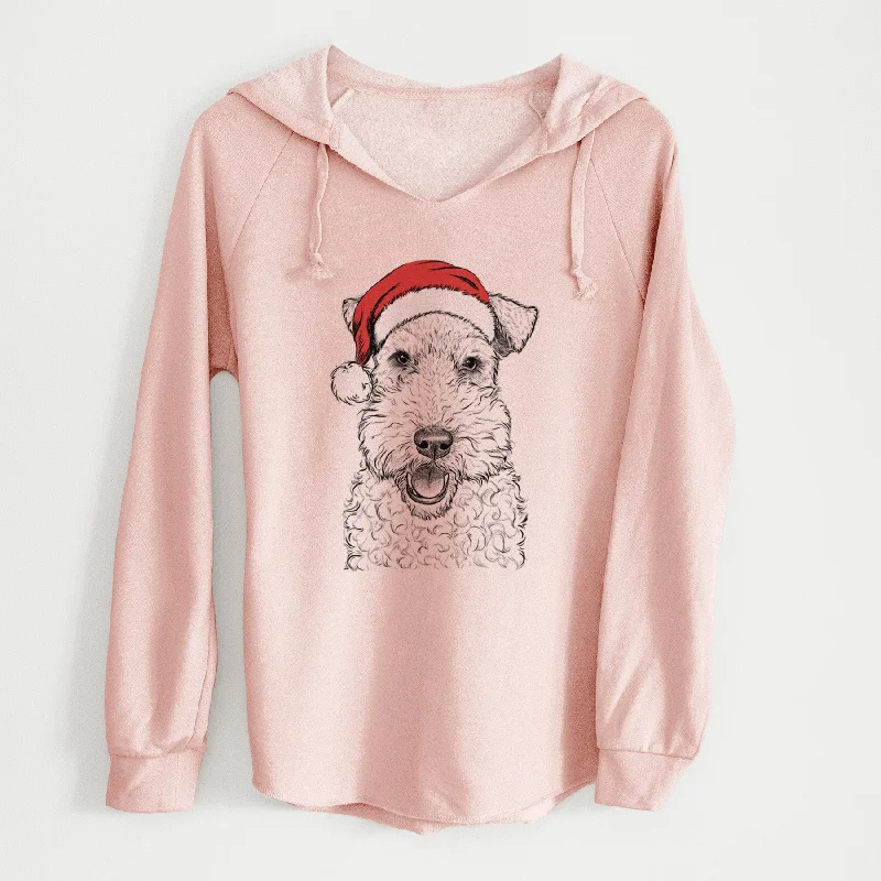 Santa Ted the Wire Fox Terrier - Cali Wave Hooded Sweatshirt Hoodie with Thumb Holes Functional Cozy Santa Ted the Wire Fox Terrier - Cali Wave Hooded Sweatshirt Hoodie with Thumb Holes Functional Cozy