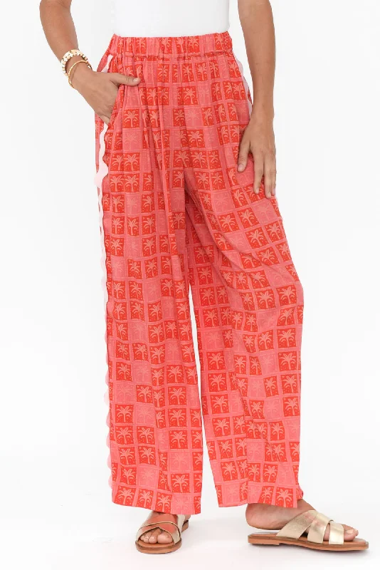 Placida Pink Palm Wide Leg Pants Elegant High-Waist Pants