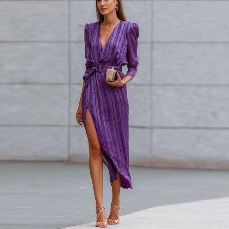 Elegant V Neck Lace-up Belted Party Dress Women Spring Striped Print Split Irregular Dress Autumn Long Sleeve Office Lady Dress Tunics Review highly Elegant V Neck Lace-up Belted Party Dress Women Spring Striped Print Split Irregular Dress Autumn Long Sleeve Office Lady Dress Tunics Review highly
