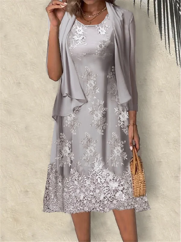 Women's Two Piece Dress Set Party Dress Lace Dress Wedding Guest Cocktail Party Fashion Elegant Lace Midi Dress Crew Neck 3/4 Length Sleeve Plain Regular Fit Gray Summer Spring S M L XL XXL Tunics Stylish elegant Women's Two Piece Dress Set Party Dress Lace Dress Wedding Guest Cocktail Party Fashion Elegant Lace Midi Dress Crew Neck 3/4 Length Sleeve Plain Regular Fit Gray Summer Spring S M L XL XXL Tunics Stylish elegant