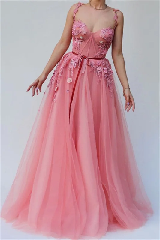 Spaghetti-straps A-Line Tulle Party Dresses | Sleeveless Appliques Flower Prom Dresses Off-the-shoulder Chic Trendy Spaghetti-straps A-Line Tulle Party Dresses | Sleeveless Appliques Flower Prom Dresses Off-the-shoulder Chic Trendy