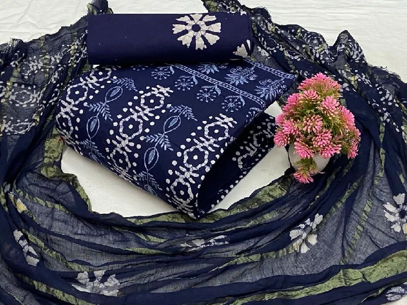 Cotton Lakhnavi work Hand Blocked Wax Batik Dress Material