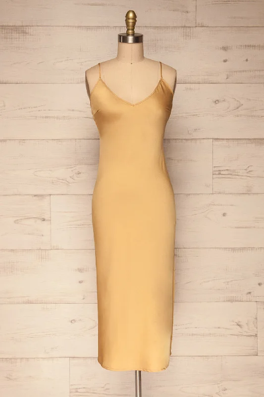 Enea Champagne | Golden Satin Dress