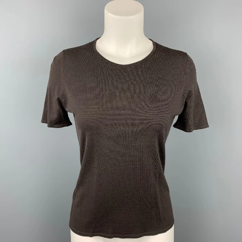 TSE Size M Brown Knitted Wool Short Sleeve Pullover Turtleneck Warm Pullover