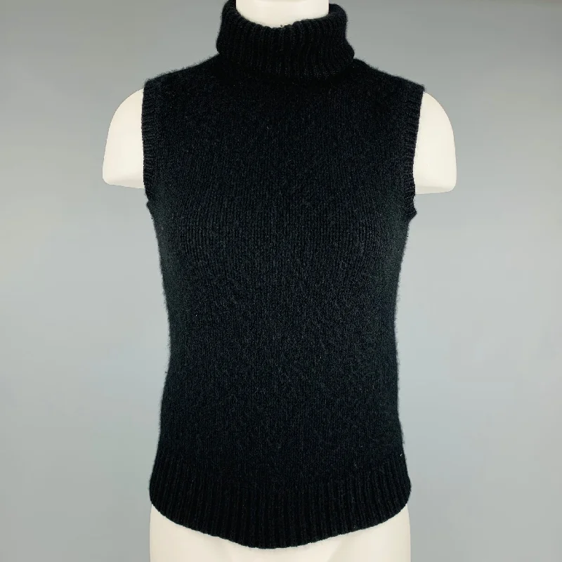 RALPH LAUREN Size S Black Cashmere Sleeveless Pullover Button Front Sweater
