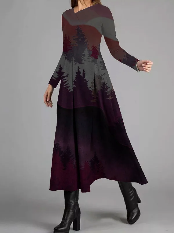Long Sleeve Printed Casual Dress