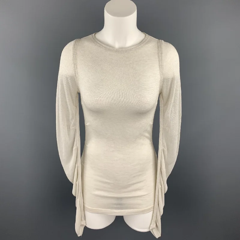 DOLCE & GABBANA Size 4 Off White Knitted Ruched Sleeves Pullover Thick Cable Knit