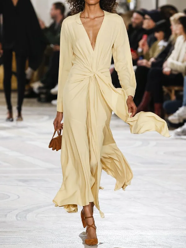 Fashion Casual Loose Solid Color Pleated Dress