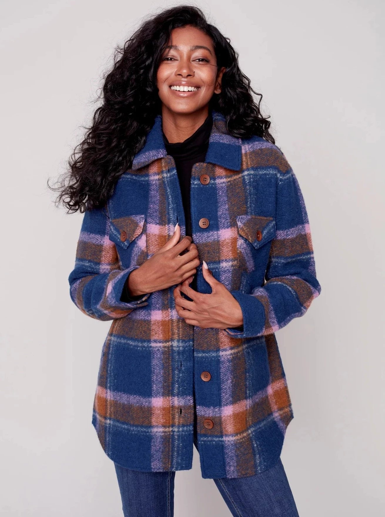 Long Sleeve Shirt Jacket With Pockets [Denim-C6192] Oversized Jacket Tailored Jacket Straight Jacket
