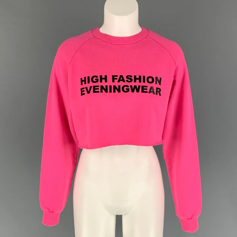 BAJA EAST Size M Pink Cotton Graphic Cropped Pullover Open Neck Pullover