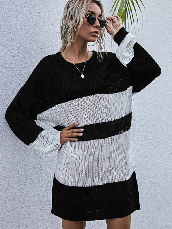 Blue Zone Planet | long color matching knitted round neck sweater dress Jersey Fabric Tulle Fabric Batik Fabric Blue Zone Planet | long color matching knitted round neck sweater dress Jersey Fabric Tulle Fabric Batik Fabric