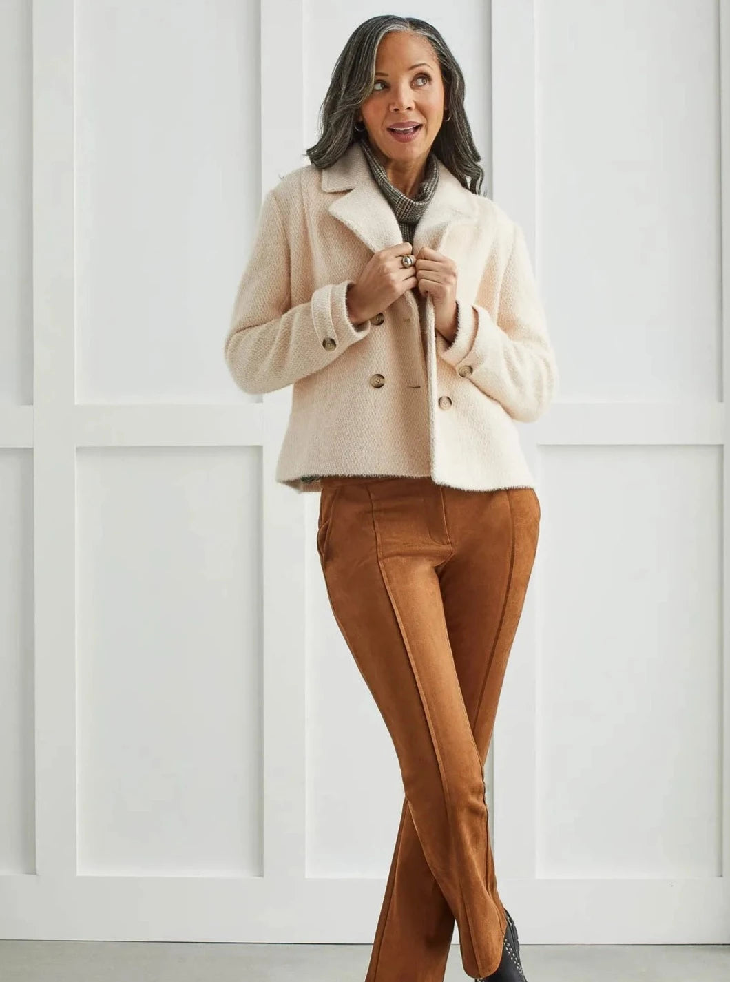 Lined Double Breast Jacket [Oyster-1595O] Welt Pockets Slit Pockets Flap Pockets