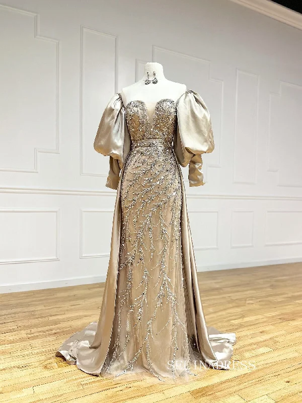 Chic Sheath/Column Removable Sleeves Long Prom Dresses Elegant Beaded Evening Dress LPK105 Chic Sheath/Column Removable Sleeves Long Prom Dresses Elegant Beaded Evening Dress LPK105