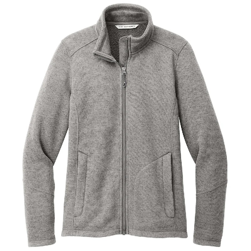 Port Authority Women's Deep Smoke Heather Arc Sweater Fleece Jacket Embroidered Appliqued Beaded Port Authority Women's Deep Smoke Heather Arc Sweater Fleece Jacket Embroidered Appliqued Beaded