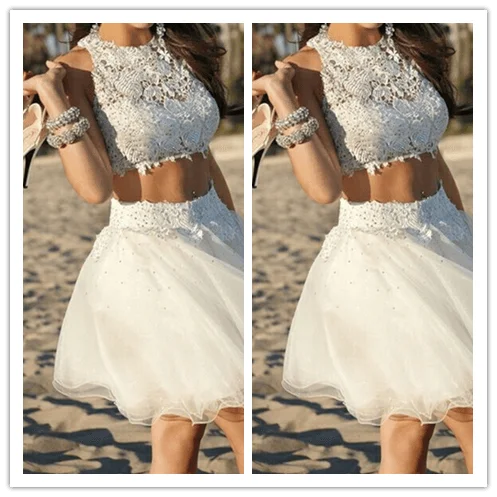 Two Piece White Tulle 2 Pieces Cocktail Dresses Prom Dresses