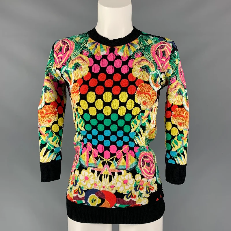 MARY KATRANTZOU Size S Black Multicolour Viscose Elastine Jacquard Pullover Mock Neck Pullover
