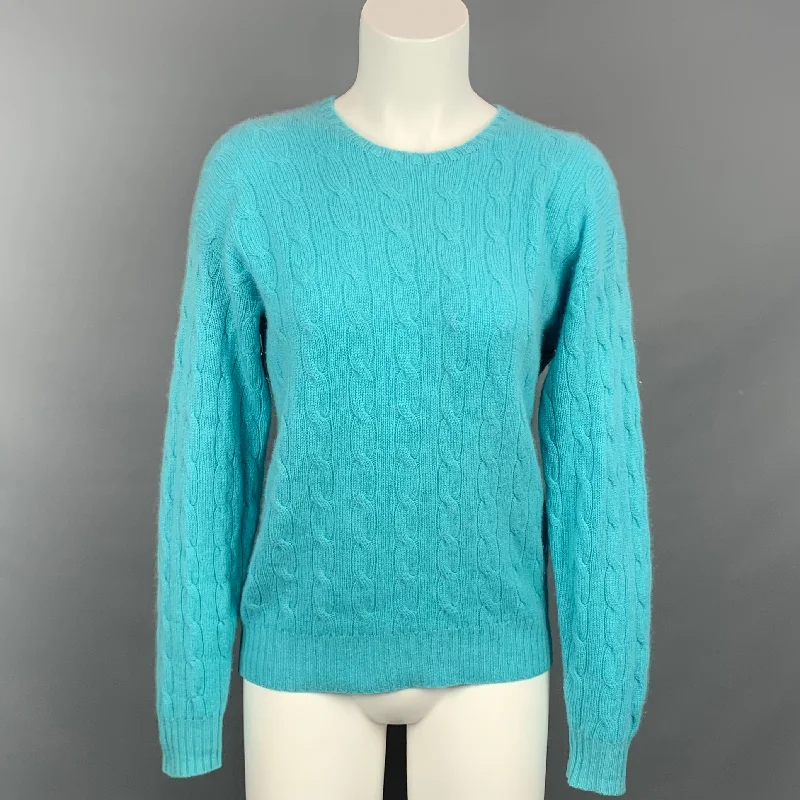 RALPH LAUREN Black Label Size S Aqua Cable Knit Cashmere Pullover Cowl Neck Pullover