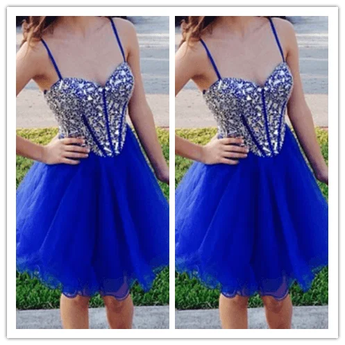 Fitted Royal Blue Short Tulle Beading Prom Dresses
