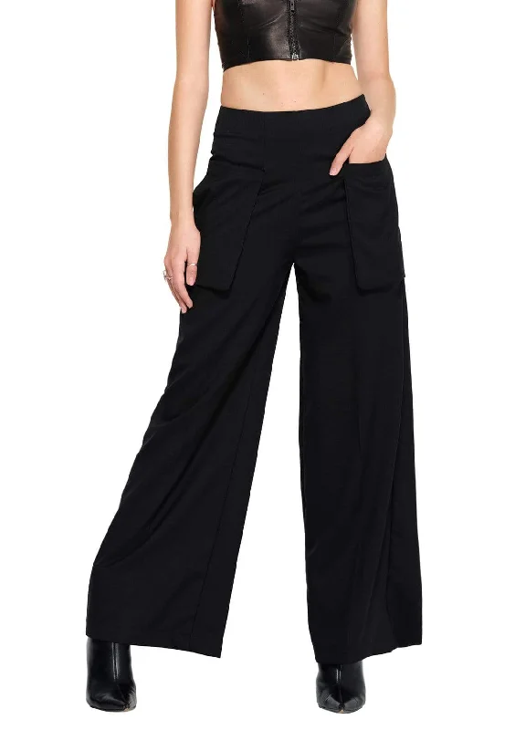 WIDE LEG TROUSERS IN BLACK Trousers Print Floral