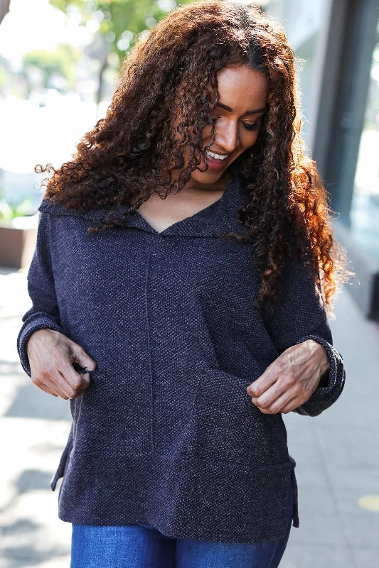 Easy Living Charcoal Textured Knit Notch Neck Oversized Collar Sweater Terry Blend Velvet Blend Canvas Blend Easy Living Charcoal Textured Knit Notch Neck Oversized Collar Sweater Terry Blend Velvet Blend Canvas Blend