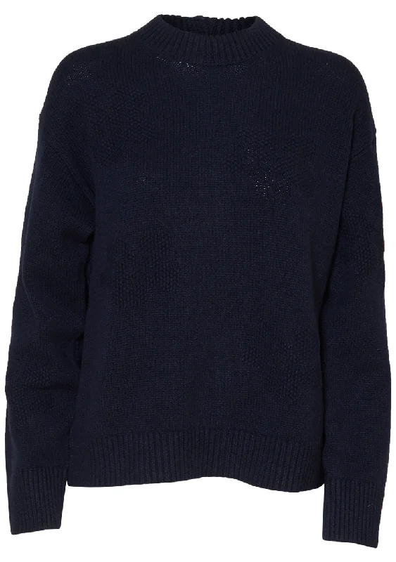 Odette Cashmere Pullover Navy Scalloped Neck Pullover