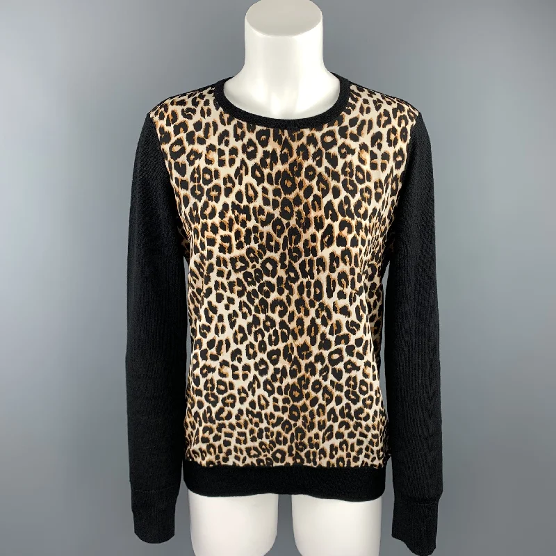 EQUIPMENT Size M Black & Tan Leopard Wool / Silk Pullover Alpaca Blend Soft