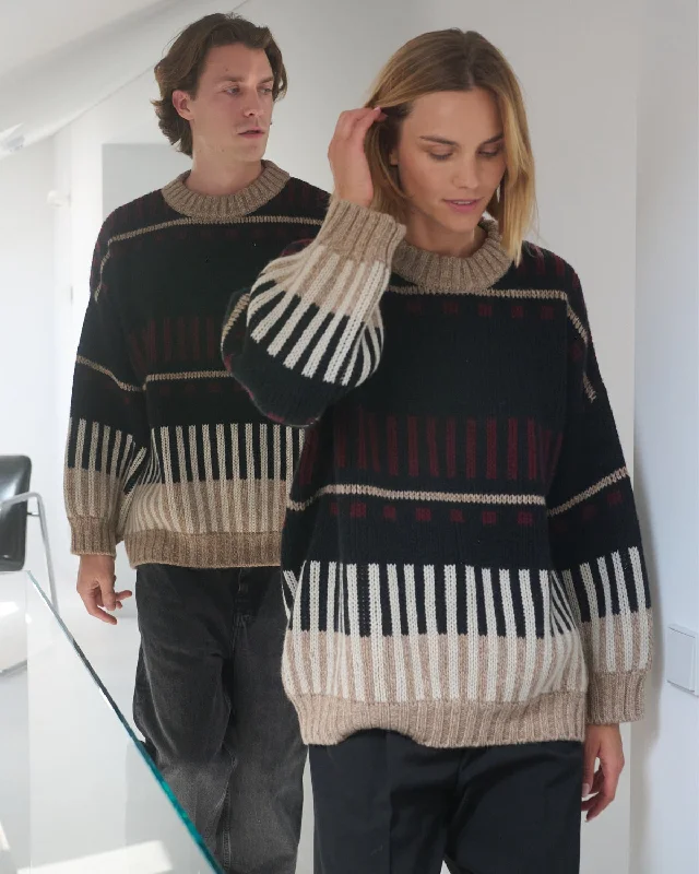 Ethno Alpaca Wool Sweater Black Fitted Slim Tailored