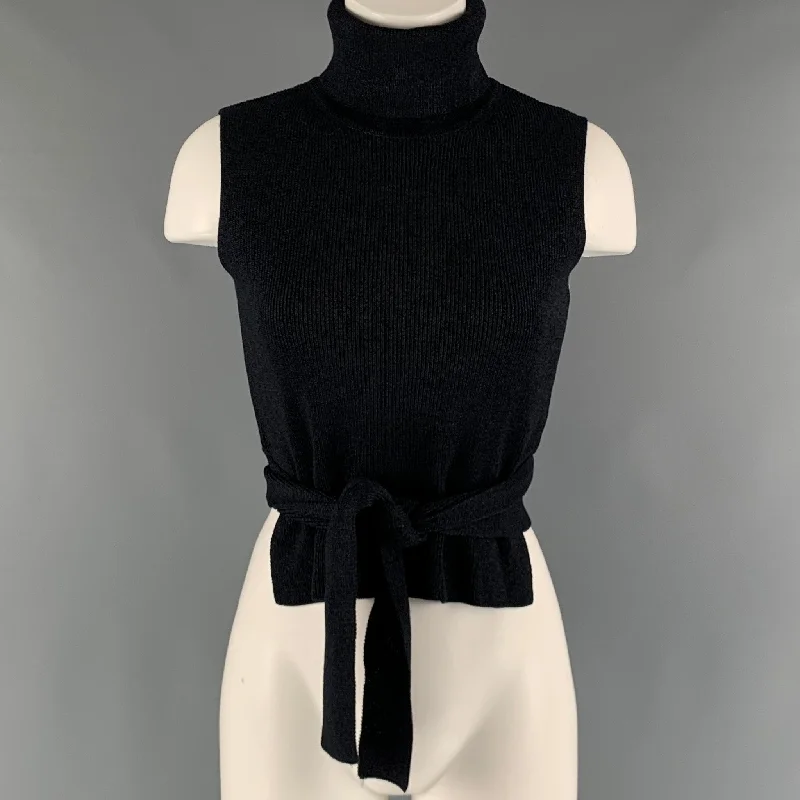 VINTAGE Size XS Navy Cotton Blend Turtleneck Pullover Oblong Neck Pullover