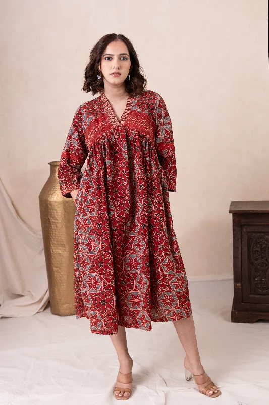Aakruti Rust Ajarakh Cotton Dress | Ray-ethnic