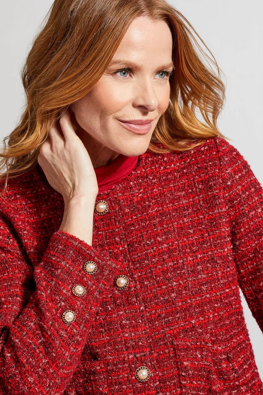 Tweed Jacket With Fancy Button [Earth Red-5322O] Elasticated Jacket Padded Jacket Insulated Jacket
