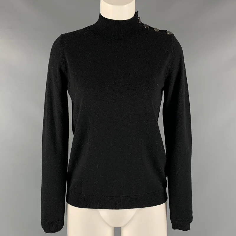 LA MAILLE SEZANE Size XS Black Merino Wool Pullover Polo Neck Sweater