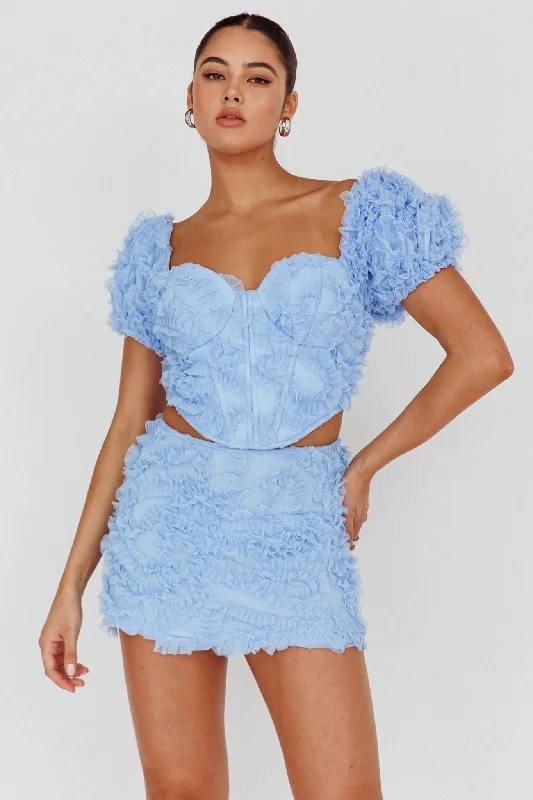 Cielito Embellished Crop Top Light Blue Front Pockets Side Pockets Patch Pockets