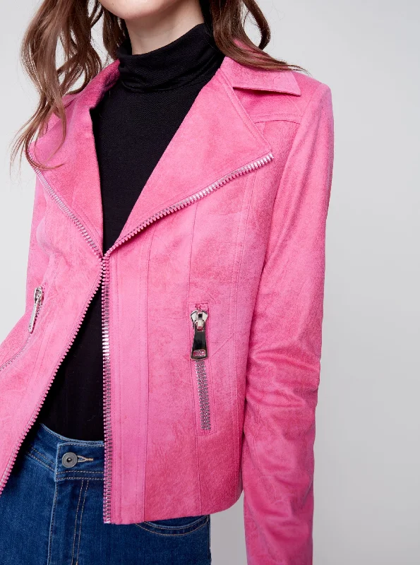Moto Jacket [Orchid-C6282] Striped Jacket Polka Dot Jacket Floral Jacket