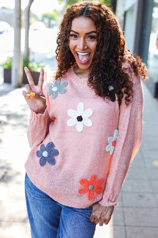 Eyes On You Terracotta Flower Patch Oversized Knit Sweater Notch Collar Peter Pan Collar Cowl Neck Eyes On You Terracotta Flower Patch Oversized Knit Sweater Notch Collar Peter Pan Collar Cowl Neck