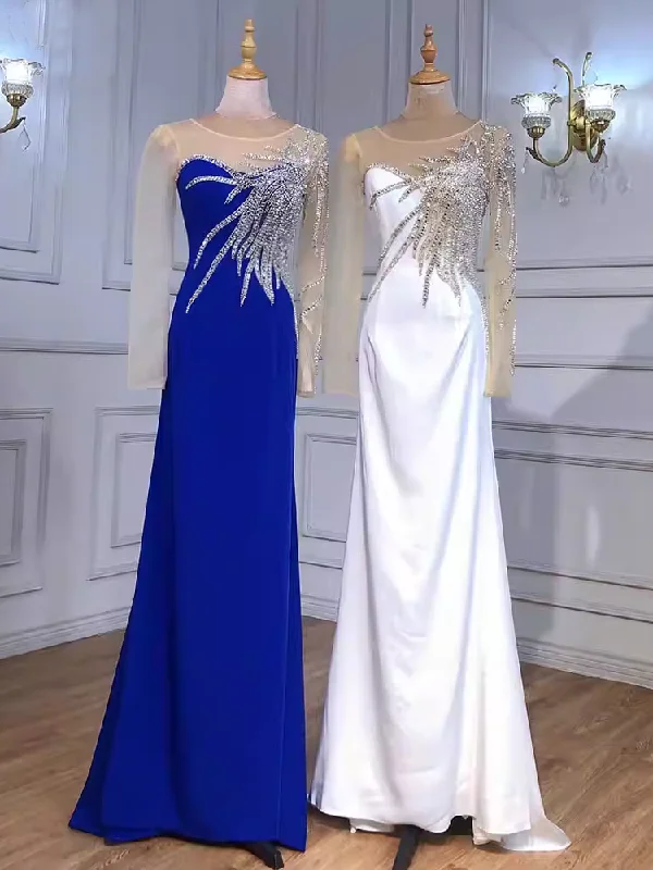 Chic Sheath/Column Scoop Long Sleeve Beaded Long Prom Dresses Elegant Evening Dress sew03372 Chic Sheath/Column Scoop Long Sleeve Beaded Long Prom Dresses Elegant Evening Dress sew03372